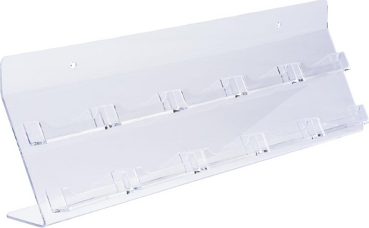 Displays2go BC10CL Clear Acrylic Business Card Rack – 10-Pocket Slant-Back Holder for Desktops and Counters
