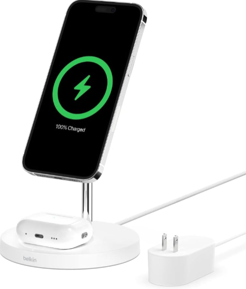 Belkin MagSafe 2-in-1 Wireless Charging Stand – Fast Charging Station for iPhone 13, 14, 15, 16 and AirPods