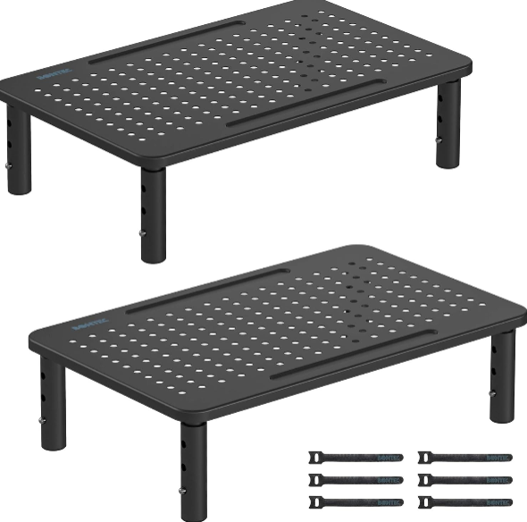 BONTEC 2-Pack Adjustable Monitor Stand Riser – Ergonomic Metal Laptop & Computer Stand with Pen Holder and Cable Management