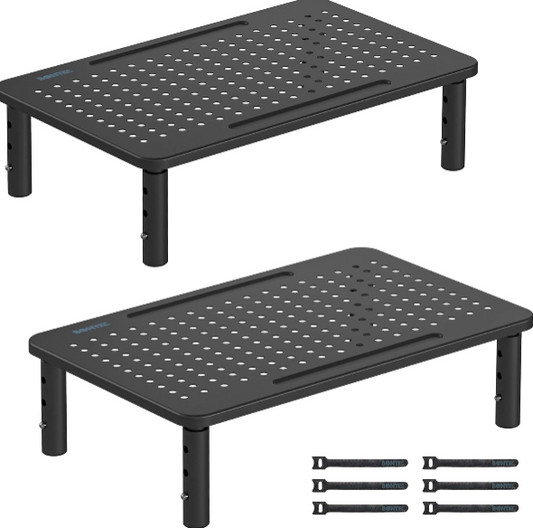BONTEC 2-Pack Adjustable Monitor Stand Riser – Ergonomic Metal Laptop & Computer Stand with Pen Holder and Cable Management