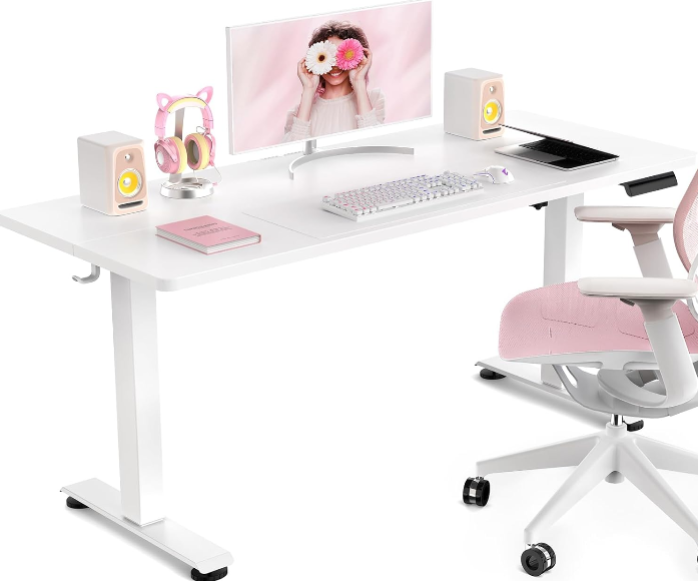 Veken 47.2" Large Electric Standing Desk – Adjustable Height with Memory Presets for Home Office, Study, Gaming, and Productivity (White)