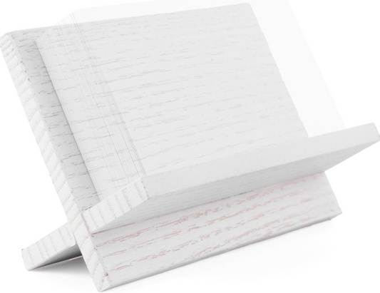 White Wood Business Card Holder for Desk – Modern Vertical Stand for Offices, Cafes, Bars, and Restaurants