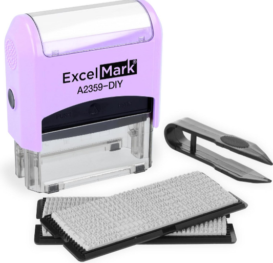 ExcelMark Self-Inking DIY Custom Rubber Stamp Kit for Business and Home Use (Purple)