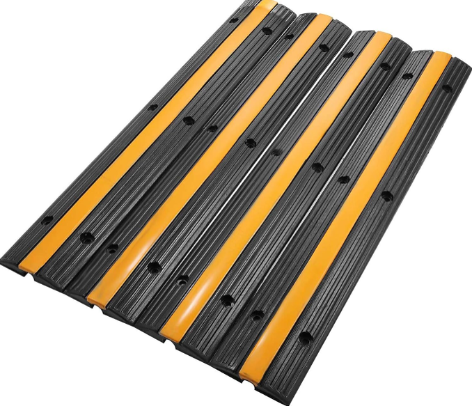 Reliancer 4 Pack 1-Channel Rubber Cable Protector Ramp: Heavy-Duty 18,000 lbs Capacity Cord and Hose Cover for Traffic and Driveways