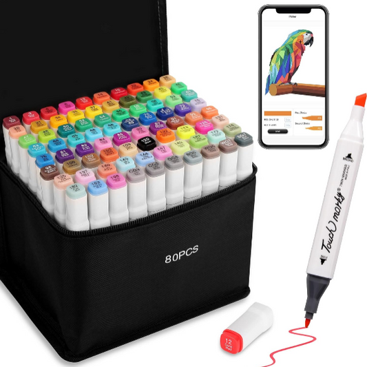 80-Color Dual Tip Alcohol Markers with Free Color-Matching App – Perfect for Drawing, Coloring, and Creative Projects