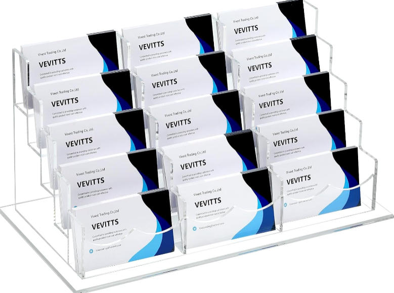 Acrylic Business Card Holder for Desk – 15-Slot Clear Business Card Organizer Display Rack