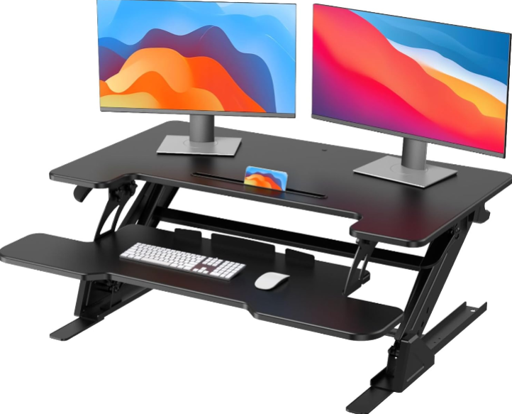 HUANUO 36" Z-Shaped Electric Standing Desk Converter: Height-Adjustable Sit-Stand Workstation for Home Office Productivity