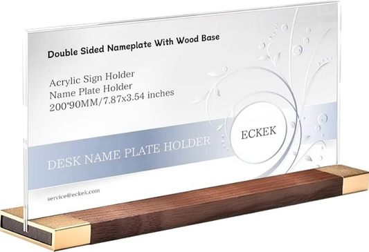 Desk Name Plate Holder Review – Clear Acrylic Sign Holder with Wood Base for Double-Sided Table Display