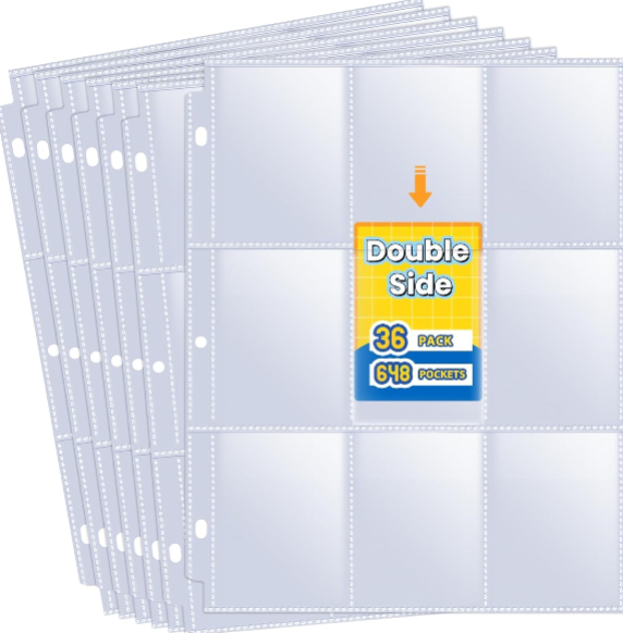 Fabmaker 648-Pocket Double-Sided Trading Card Sleeves: Premium 9-Pocket Binder Pages for Card Collectors