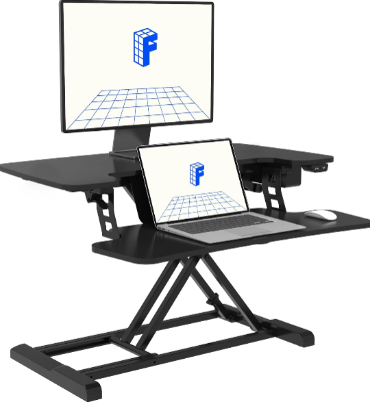 FLEXISPOT Motorized Standing Desk Converter 32-Inch Black Electric Height Adjustable Desk Riser