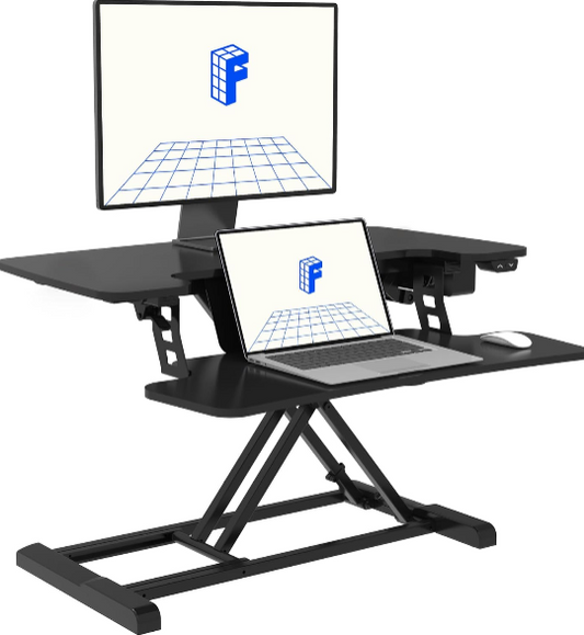 FLEXISPOT Motorized Standing Desk Converter 32-Inch Black Electric Height Adjustable Desk Riser