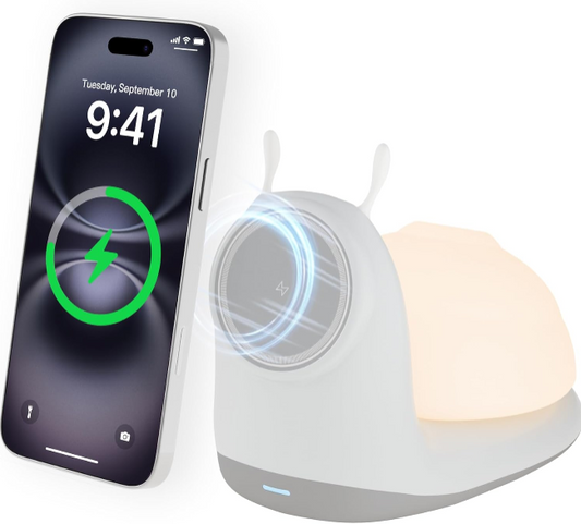 2-in-1 Magnetic Wireless Charger Stand – Cute Snail-Shaped 15W Fast Charging Pad and Tap-to-Light Night Lamp for iPhone