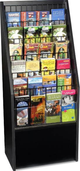 12 or 24-Pocket Floor Literature Rack Brochure Holder Stand in Black Melamine