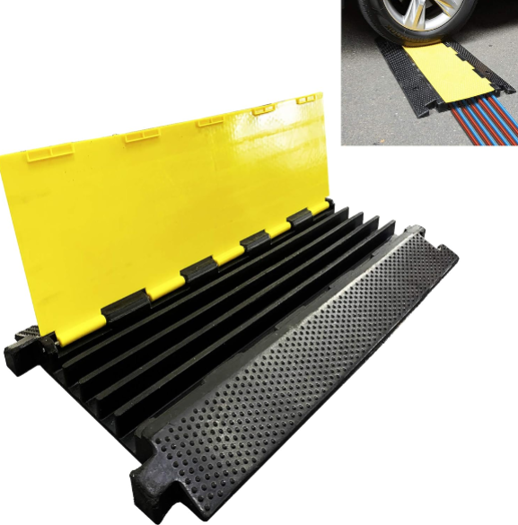 Reliancer 5-Channel Rubber Cable Protector Ramp: Heavy-Duty 18,000 lbs Capacity Speed Bump & Cable Cover for Driveways, Events, and Worksites