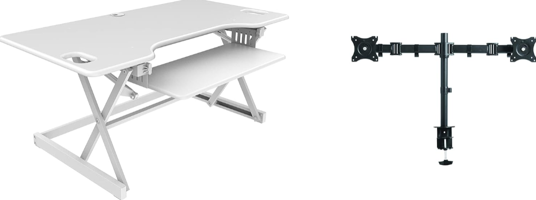 Rocelco 46" Height Adjustable Standing Desk Converter with Double Monitor Mount – Ergonomic Sit-Stand Workstation