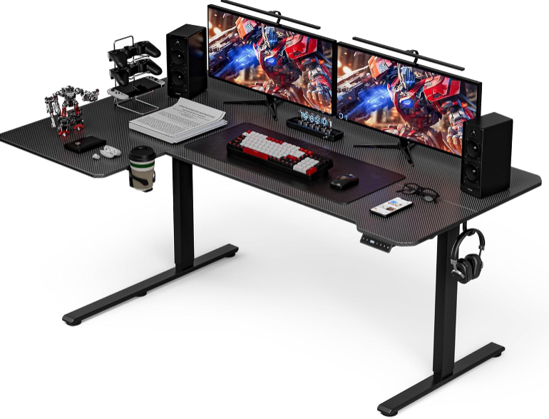 71" L-Shaped Adjustable Standing Desk Review – Electric Gaming & Home Office Corner Desk in Black Carbon