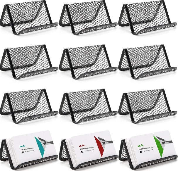 Suwimut 12-Pack Business Card Holder for Desk – Metal Mesh Desktop Display Stand and Organizer for 30–50 Cards