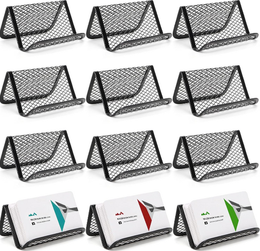 Suwimut 12-Pack Business Card Holder for Desk – Metal Mesh Desktop Display Stand and Organizer for 30–50 Cards