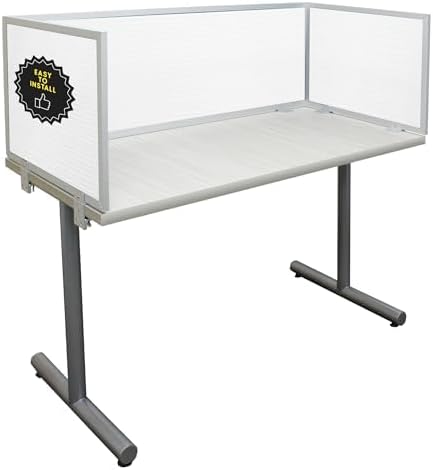 OBEX Polycarbonate Office Desk Mounted Privacy Screen Adjustable Table Top Panel Divider, Universal Aluminum Bracket-USA Made, 18" x 48", White