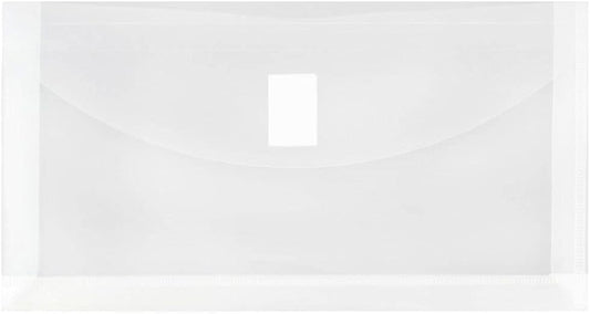 JAM PAPER Plastic Expansion Envelopes with Hook & Loop Closure - #10 Booklet Wallet - 5 1/4 x 10 with 1 Inch Expansion - Clear - 12/Pack