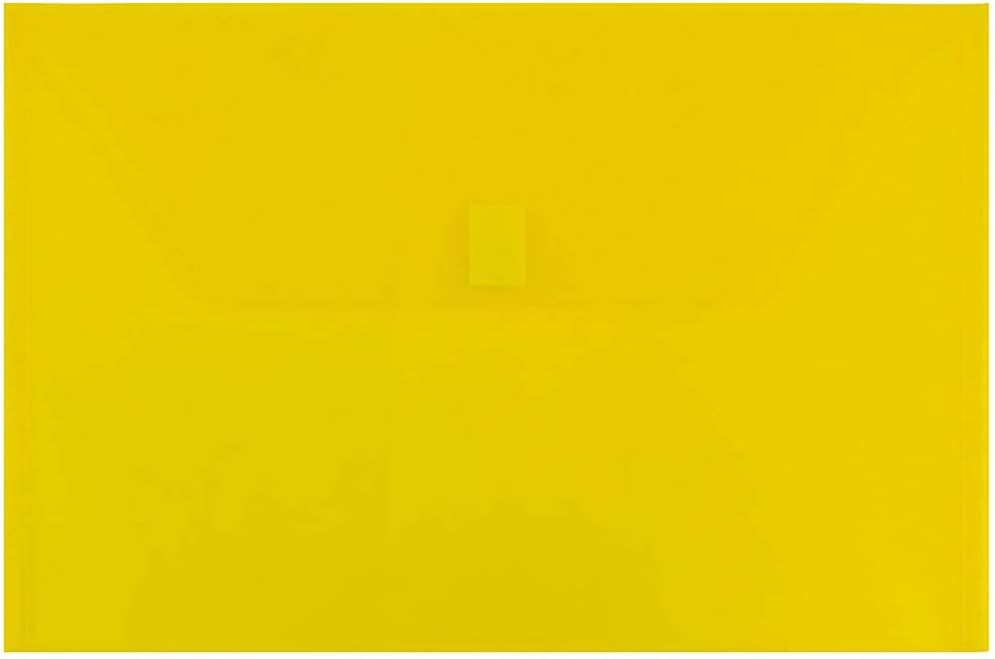 JAM PAPER Plastic Envelopes with Hook & Loop Closure - Legal Booklet - 9 3/4 x 14 1/2 - Yellow - 12/Pack