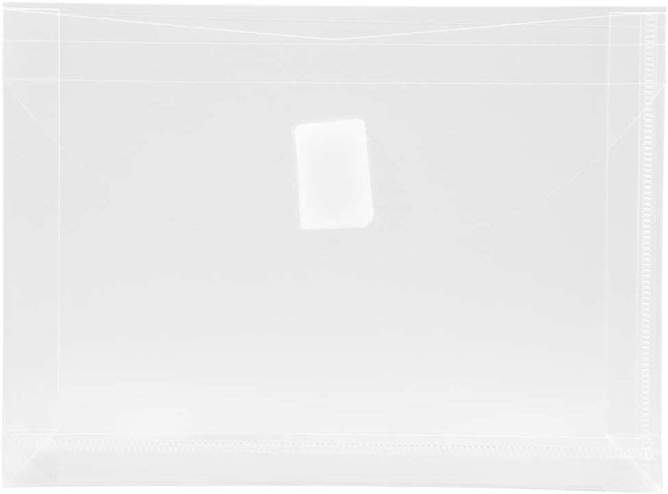 JAM PAPER Plastic Expansion Envelopes with Hook & Loop Closure - Index Size - 5 1/2 x 7 1/2 with 1 Inch Expansion - Clear - 12/Pack