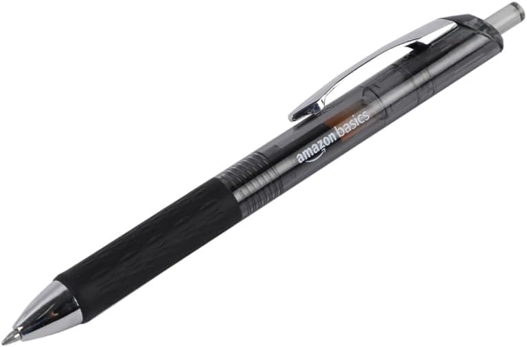 Amazon Basics Gel Pens Fine Point Smooth Writing Pens, Retractable, Black, 0.7mm, 12 Pack