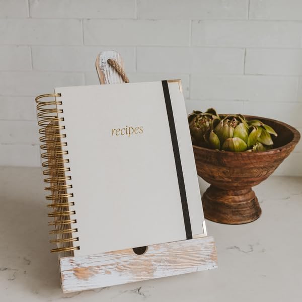 Sweet Water Decor Recipes Journal, Cute 8 Tabbed Cooking Notebook for Women, 40 Prompt Recipe Pages Per Section, Neutral Laminate Spiral Bound Diary with Gold Metal Corner Details