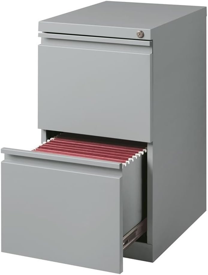 BOWERY HILL 20" D Mobile Pedestal 2-Drawer File/File - Full Width Pull in Silver