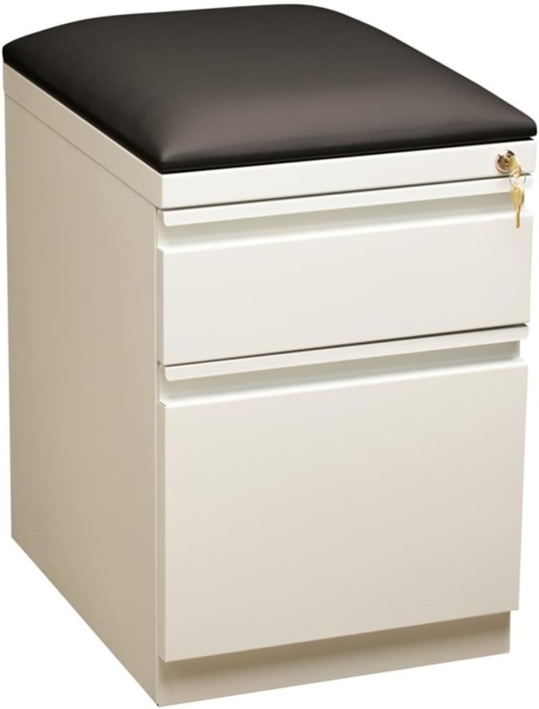 BOWERY HILL 20" D 2-Drawer Mobile Pedestal File Cabinet w/Cushion in White/Black