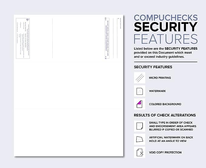 Compuchecks Top Blank Check Paper - 100 Pack, Quick-Books & Laser Printer Compatible - Security Business Checks with Voucher - 8.5" x 11" Green Pinstripe