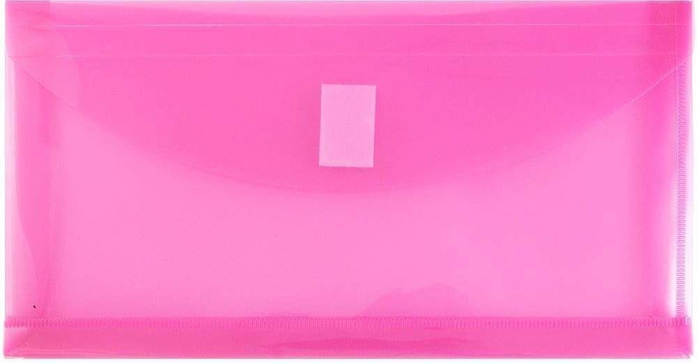 JAM PAPER Plastic Expansion Envelopes with Hook & Loop Closure - #10 Booklet Wallet - 5 1/4 x 10 with 1 Inch Expansion - Fuchsia Pink - 3/Pack