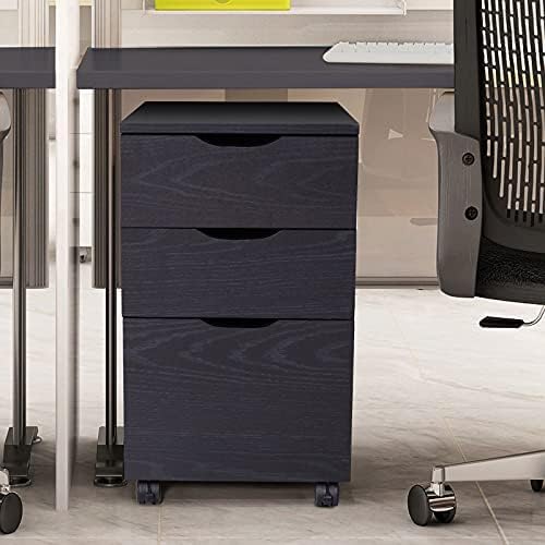 HOMCOM 3 Drawer Mobile File Cabinet, Rolling Printer Stand, Vertical Filing Cabinet, Brown Wood Grain