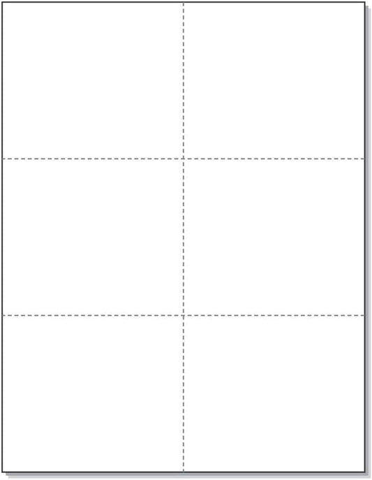 Limited Papers (TM) 8.5x11 Perforated Paper, 20/50 Pound, 75 GSM, Variety of Perforation Sizes and Colors, for Forms, Tickets, Postcards, Business Cards. (White, 6 up)