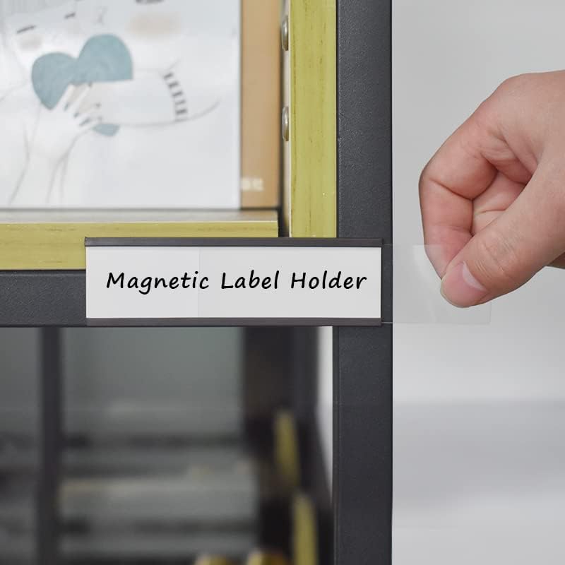 C Channel Magentic Label Holders 0.5x2 Inches with Paper Inserts and Clear Plastic Protectors,Magnetic Data Card Holders File Cabinet,Pack of 100