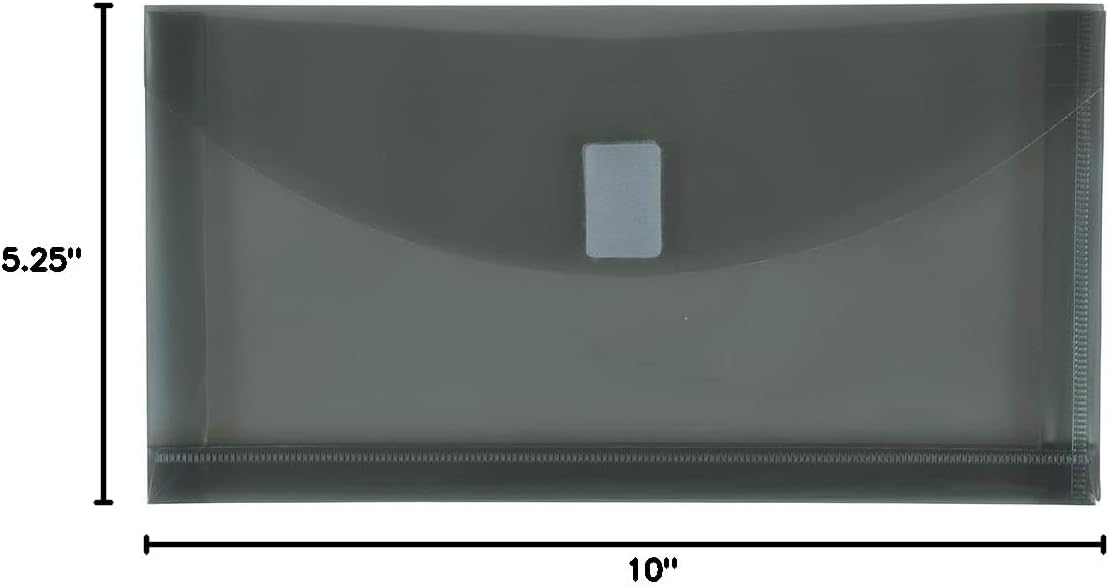 JAM PAPER Plastic Expansion Envelopes with Hook & Loop Closure - #10 Booklet Wallet - 5 1/4 x 10 with 1 Inch Expansion - Smoke Grey - 12/Pack