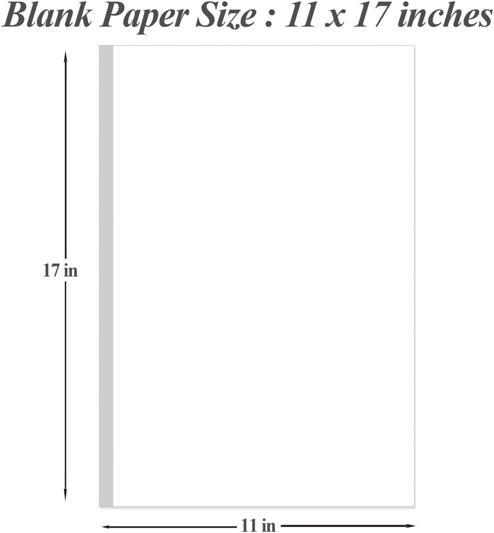 (5-Pack) 11" x 17" Blank Print Paper, 225Sheets/450Pages Blank Loose-Leaf Paper, DIY Template Printing in Office, 100gsm Blank Paper