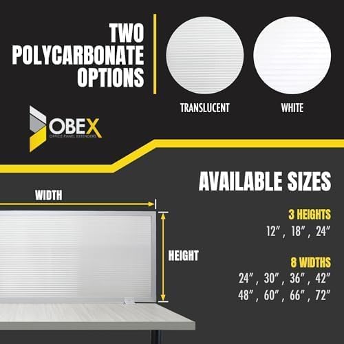 OBEX Polycarbonate Office Desk Mounted Privacy Screen Adjustable Table Top Panel Divider, Universal Aluminum Bracket-USA Made, 18" x 60", Translucent