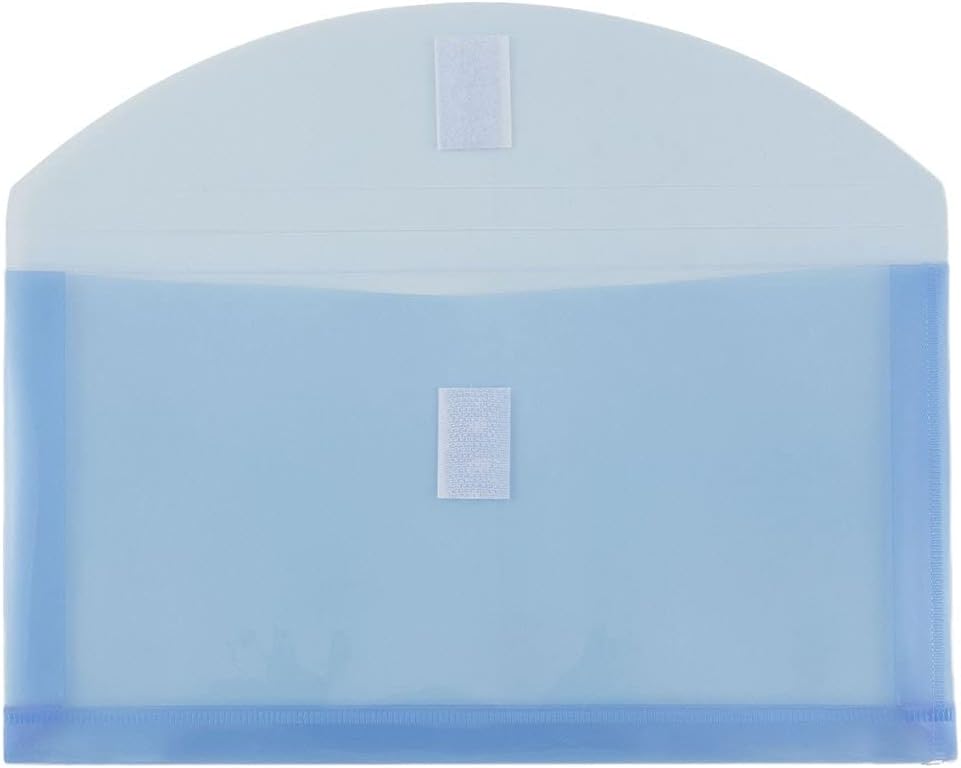 JAM PAPER Plastic Expansion Envelopes with Hook & Loop Closure - #10 Booklet Wallet - 5 1/4 x 10 with 1 Inch Expansion - Blue - 12/Pack
