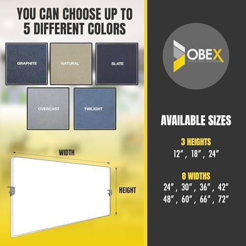 OBEX Acoustic Mounted Screen Privacy Panel Table Top Separator, Sound Blocking Desk Divider (Twilight, 24" X 42")