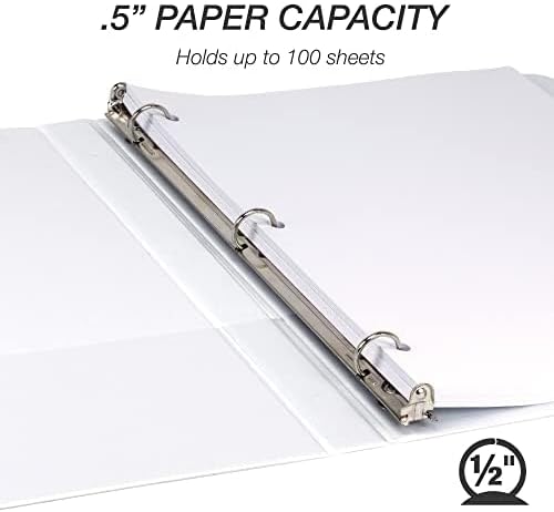 Samsill 0.5 Inch 3 Ring Binder, Made in USA, Economy Round Ring, Clear View Cover, 100 Sheet Capacity - for School, Home, Office - White, 6 Pack