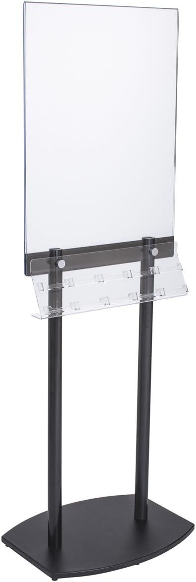 Displays2go Poster Holder with Business Card Attachment, Laminated MDF & Acrylic Construction – Black, Clear Finish (BC10SCLPSB)