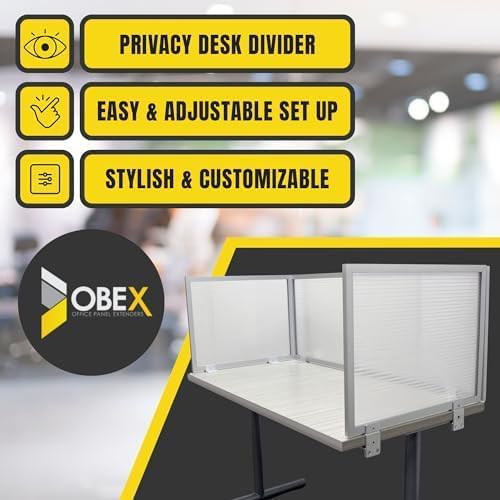 OBEX Polycarbonate Office Desk Mounted Privacy Screen Adjustable Table Top Panel Divider, Universal Aluminum Bracket-USA Made, 18" x 30", Translucent