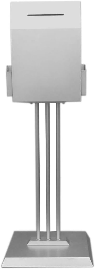 Displays2go Steel Ballot Box for Floor, with (2) 4.5-inch Brochure Pockets, 45-inch-tall Suggestion Box Stand – Silver
