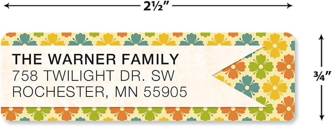 Blossom Banner Rolled Personalized Return Address Mailing Labels with Dispenser, Set of 500, 5 Designs, Small ¾ x 2½ Inch Size, Custom Self-Adhesive Sticker Roll, by Colorful Images