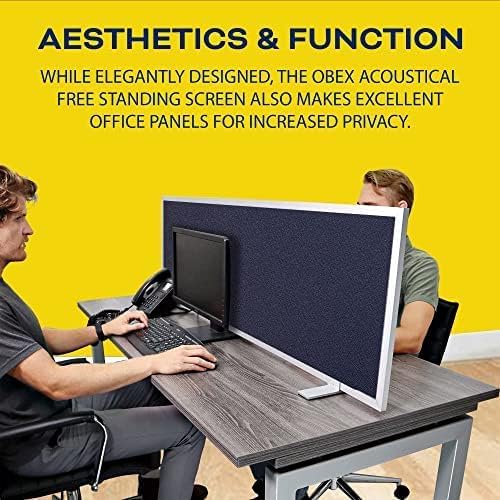 OBEX Acoustical Free Standing Privacy Screen, Cubicle Accessories Desk Privacy Panel, Desk Dividers for Office, Office Furniture Partitions Portable Sound Proof Dividers, 18" x 66", Slate