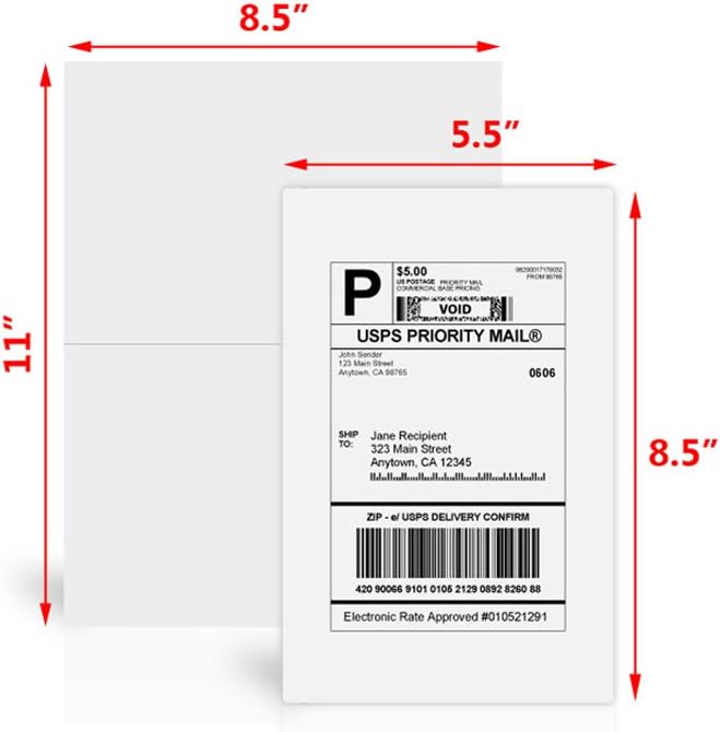 FungLam Shipping Labels with Self Adhesive, for Laser & Inkjet Printers, 8.5 x 5.5 Inches, White, Pack of 10000 Labels