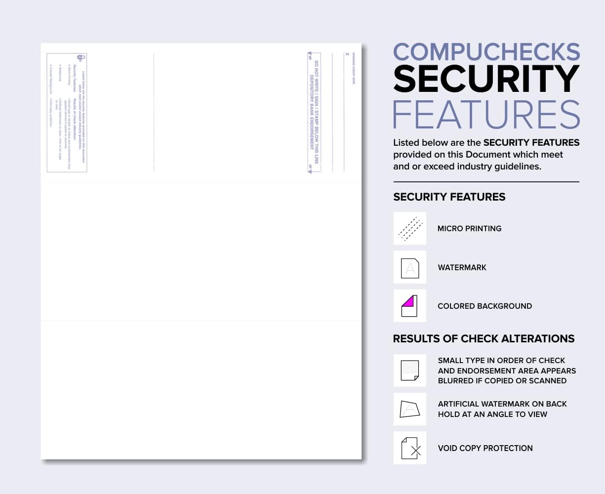 Compuchecks Check on Top Blank Check Paper - 1000 Pack, Quick-Books & Laser Printer Compatible - Security Business Checks with Voucher - 8.5" x 11" Steel Blue Pinstripe