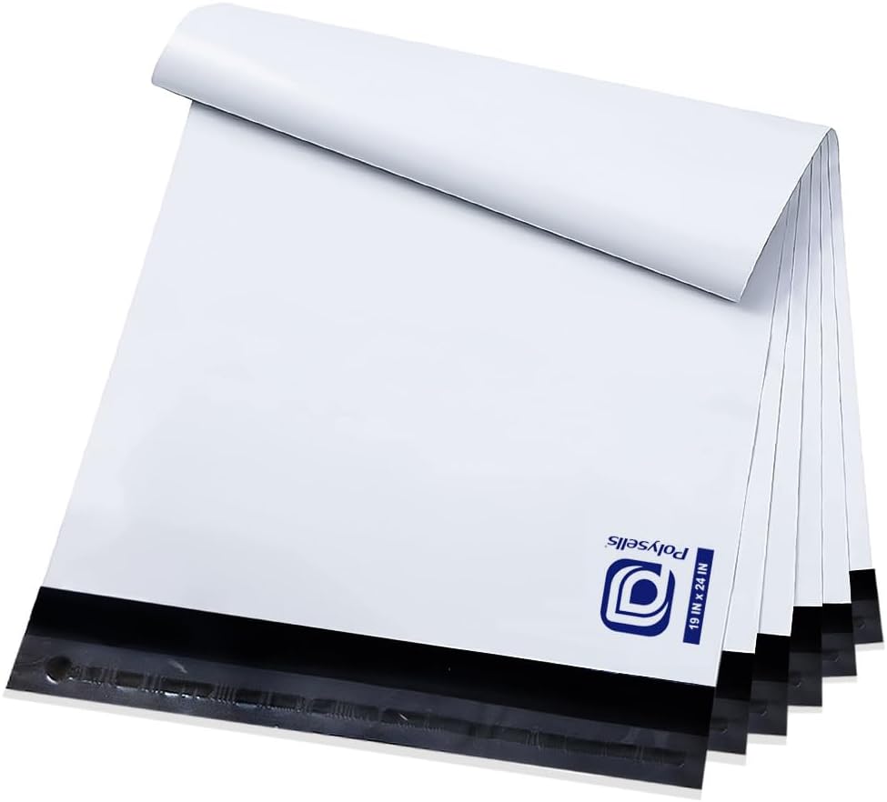 POLYSELLS 100 Pack 19x24 Inch White Poly Mailers Shipping Envelopes, Strong Adhesive Sealing, Waterproof, and Tear-resistant Postal Mailing Bags for Clothing, Books, and Accessories