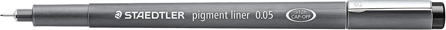 STAEDTLER Pigment Liner Pack, Black, 6 Pens, Assorted Line Widths, 0.05mm, 0.1mm, 0.2mm, 0.3mm, 0.5mm, 0.8mm